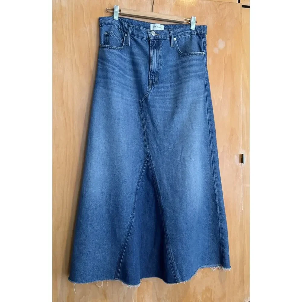 FRAME The Dorothy A-line Maxi Skirt Denim Size 29 Slowpoke $268